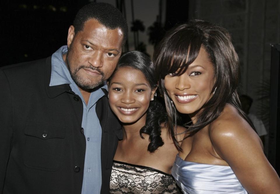 LOS ANGELES - APRIL 20:  (L-R): Actors Laurence Fishburne, Keke Palmer and Angela Bassett attend the Los Angeles premiere of the Lionsgate film "Akeelah and the Bee" on April 20, 2006 at the Motion Picture Academy in Beverly Hills, California. (Photo by Vince Bucci/Getty Images)