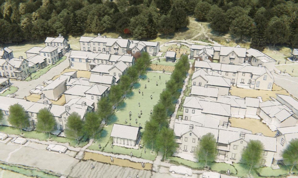 A rendering shows what a development of faculty housing for Denison University could look like. The university wants to annex the 31-acre site into the Village of Granville.