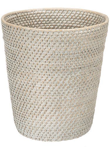 8) Rattan White Wash Waste Basket