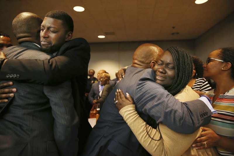 Odell Edwards and Charmaine Edwards, parents of Jordan Edwards, react to a guilty of murder verdict during a trial of fired Balch Springs police officer Roy Oliver, who was charged with the murder of 15-year-old Jordan Edwards in Dallas on Aug. 28, 2018.