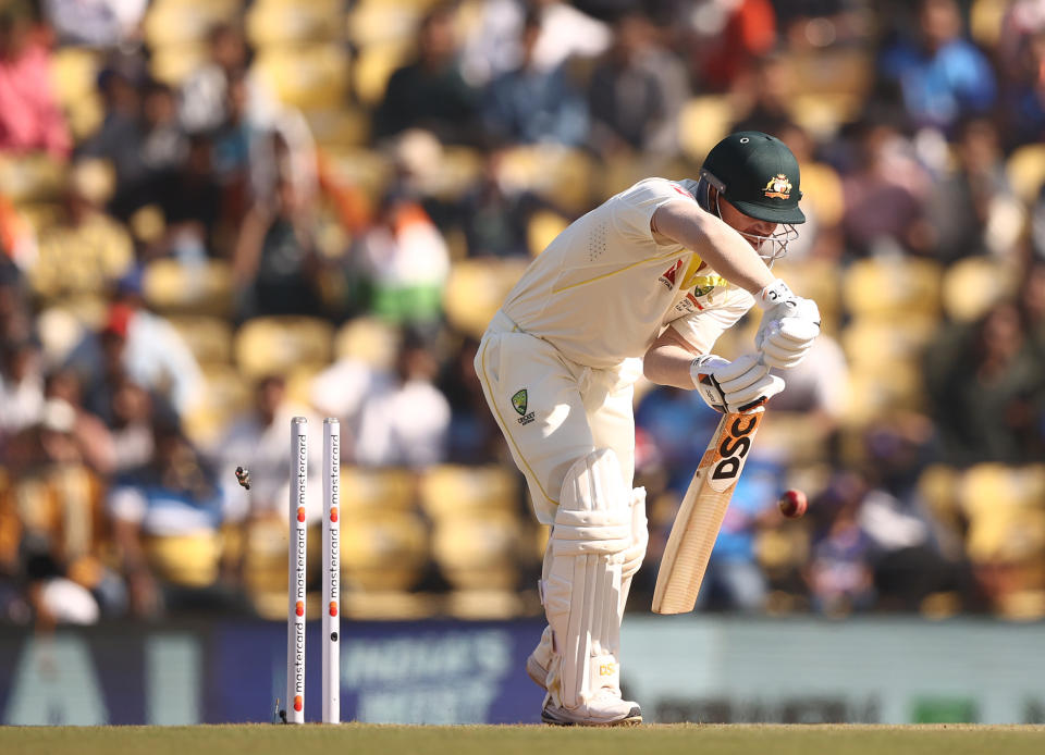 David Warner, pictured here being bowled by Mohammed Shami in the first Test between India and Australia.