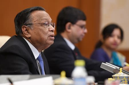 Bangladesh's Foreign Minister Abul Hassan Mahmood Ali speaks during a meeting with China's Foreign Minister Wang Yi (not pictured) at the Diaoyutai State Guesthouse in Beijing, China June 29, 2018. Greg Baker/Pool via REUTERS