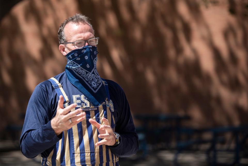 Tom Dodd, the principal at Lesher Middle School, speaks with The Coloradoan as the school allows students to clean out their lockers at Lesher Middle School in Fort Collins, Colo. on Thursday, May 21, 2020. 