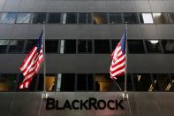 The BlackRock logo is seen outside of its offices in New York