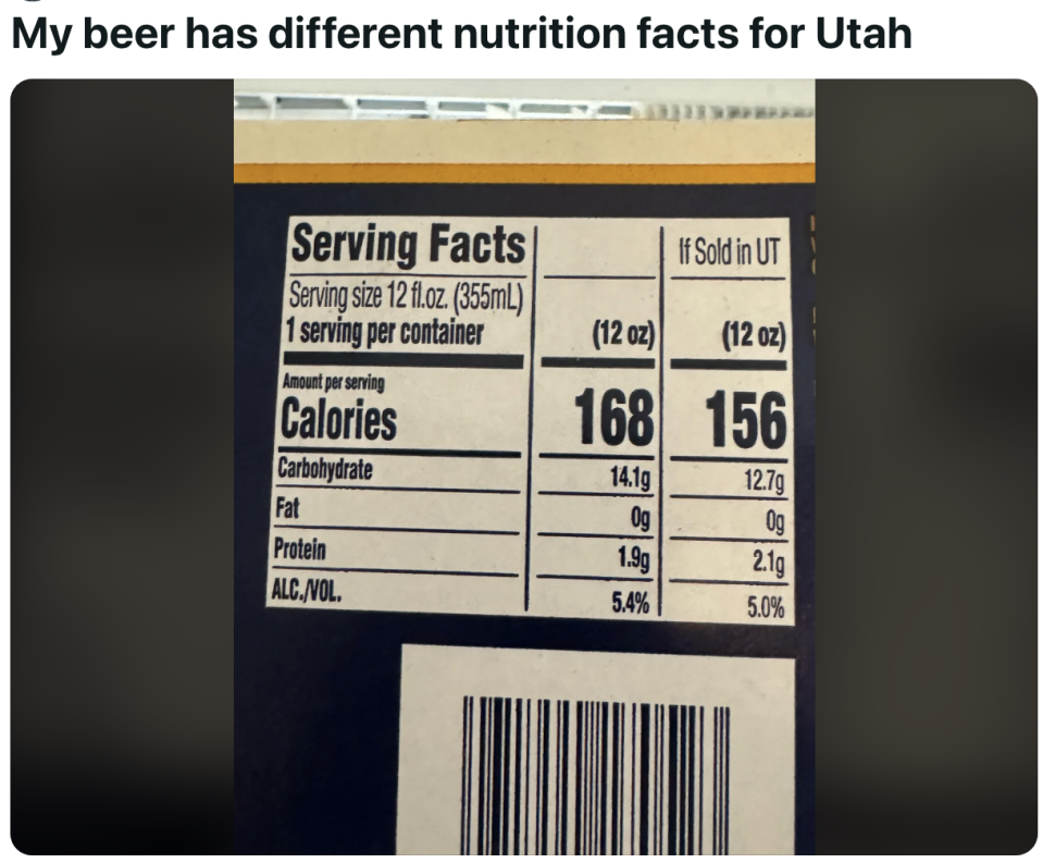 serving facts have a different row of info for when it's sold in Utah