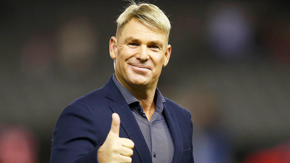 Pictured here, Shane Warne gives the camera a thumbs up.
