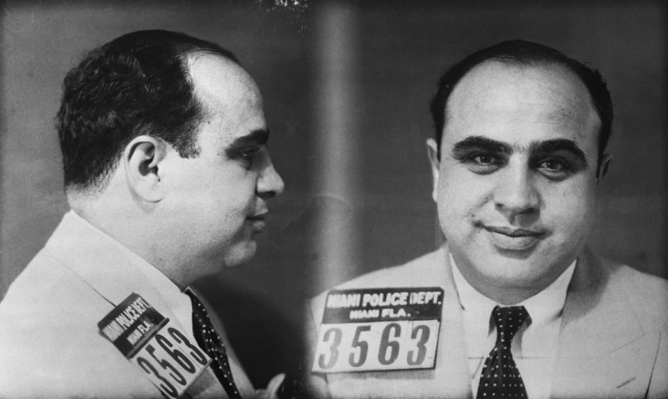 Police mug shot of legendary Chicago mobster Al Capone, who was born in Brooklyn and married in 1918 at St. Mary Star of the Sea Church in what was then known as “South Brooklyn” but now called Carroll Gardens. Bettmann Archive