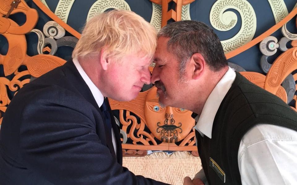 Boris Johnson receives a Maori greeting called a hongi - Credit: Boris Johnson/Twitter
