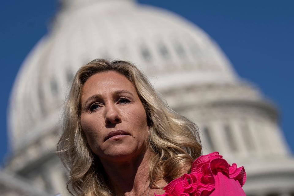 Republican Rep. Marjorie Taylor Greene of Georgia speaks during an outdoor news conference on Capitol Hill September 20, 2022 in Washington, DC.