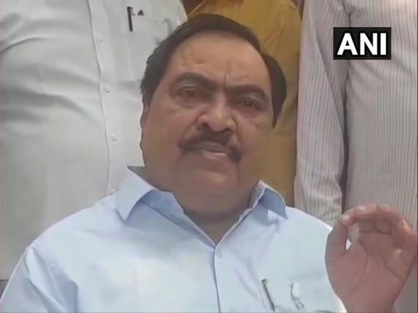 Eknath Khadse speaking to reporters on Wednesday. 