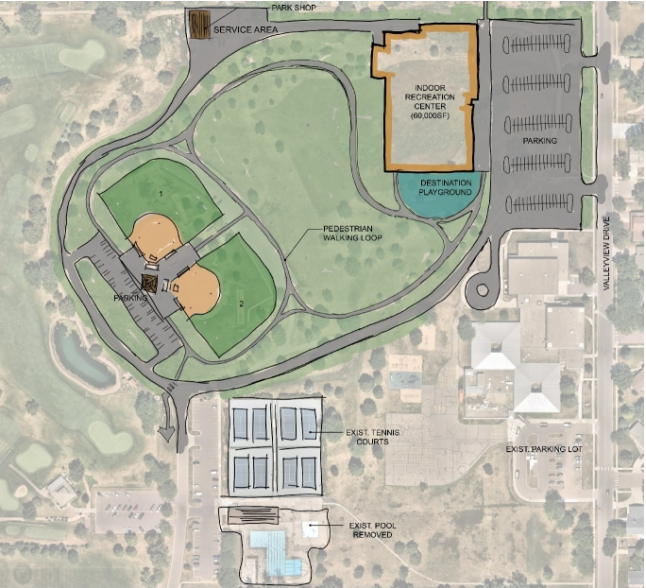 A mockup of a proposal for an indoor rec center at Kuehn Park