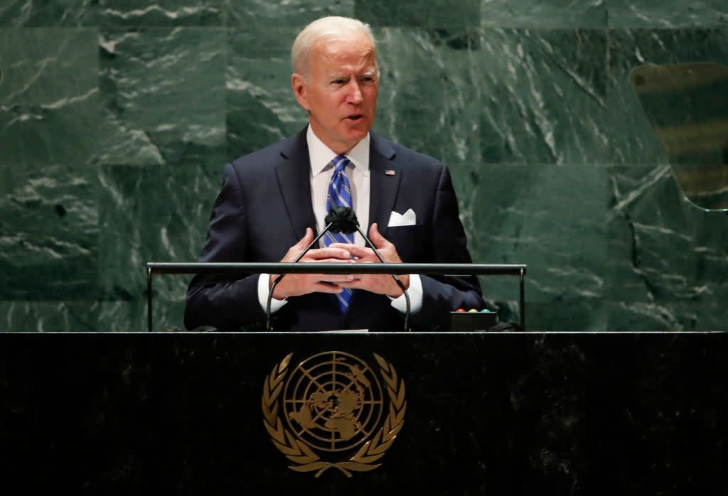 President Joe Biden addresses the 76th Session of the U.N. General Assembly on September 21, 2021 at U.N. headquarters in New York City (Getty Images)