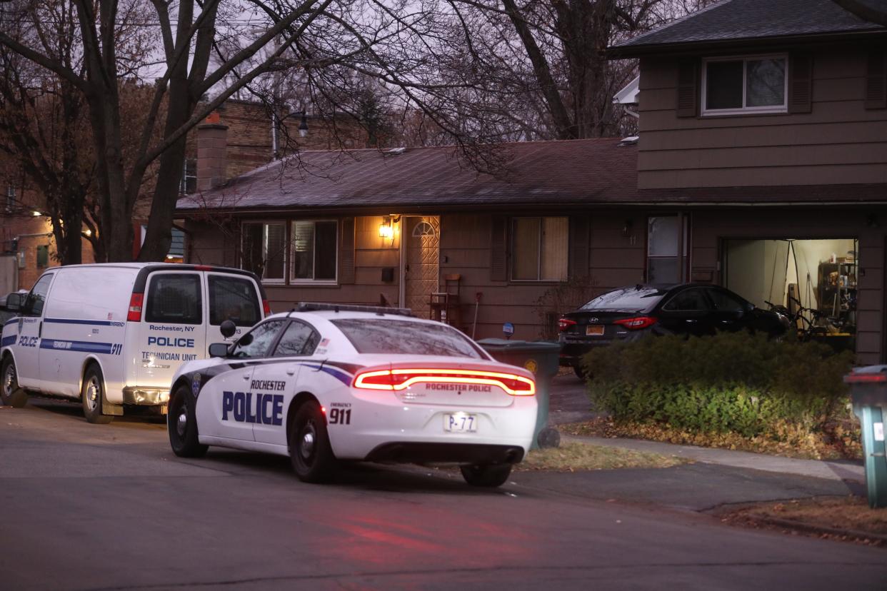 Rochester police continue their investigation Dec. 14, 2022 of the shooting last night of five people on Illinois St. near Atlantic Ave.  One died and another is in critical condition.