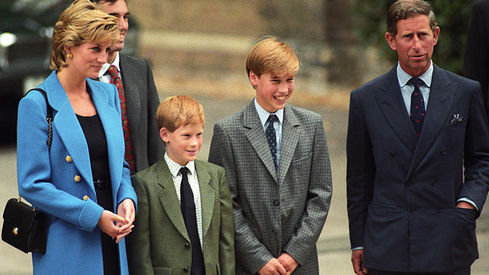 Princess Diana with Prince Harry, Prince William and Prince Charles