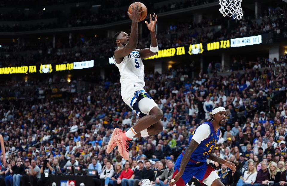 Anthony Edwards scored 43 points to help the Timberwolves to a Game 1 victory over the Nuggets in Denver.