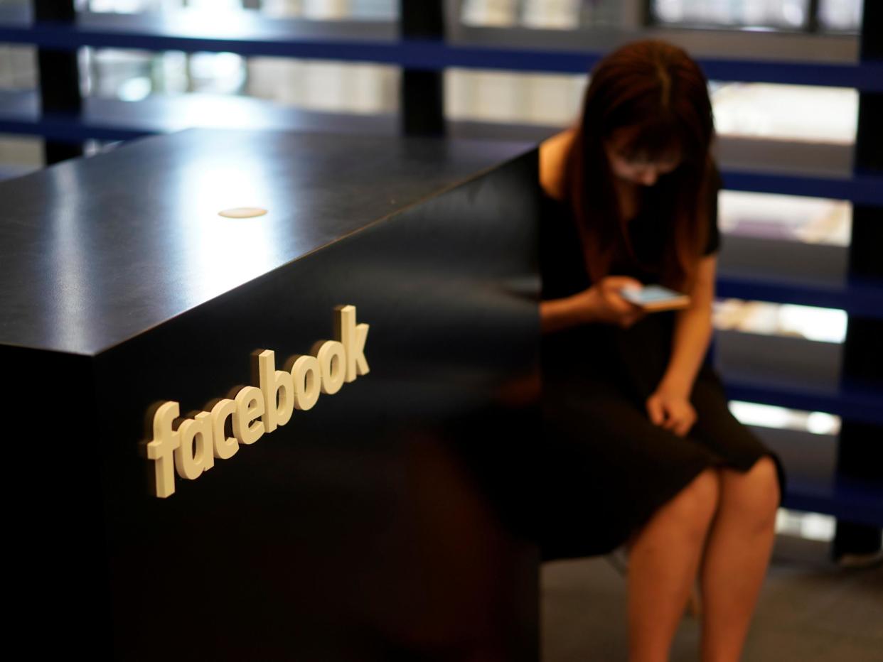 A Facebook sign is seen during the China Digital Entertainment Expo and Conference, 3 August 2018: REUTERS/Aly Song