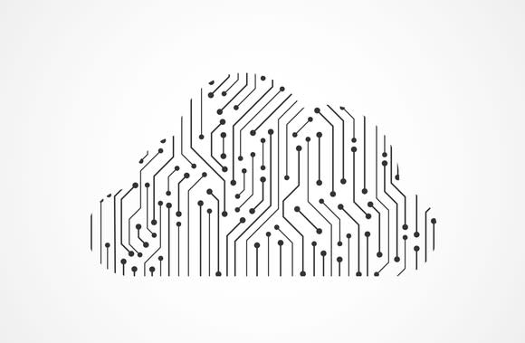 Graphic of cloud with computer circuits on it.