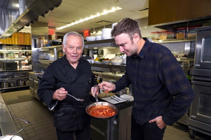 New York, NY., JUNE 11, 2021 — Portrait of Wolfgang Puck and director David Gelb for a story on 'WOLFGANG" documentary, an intimate portrait of the life and work of the original "celebrity chef," Wolfgang Puck. (Kirk McKoy / LOS ANGELES TIMES)