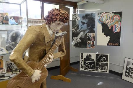 A papier mache sculpture as seen in the Bob Dylan museum in the basement of the local library in the childhood home of Bob Dylan, winner of the 2016 Nobel Prize for Literature, in Hibbing, Minnesota, U.S., October 13, 2016. REUTERS/Jack Rendulich