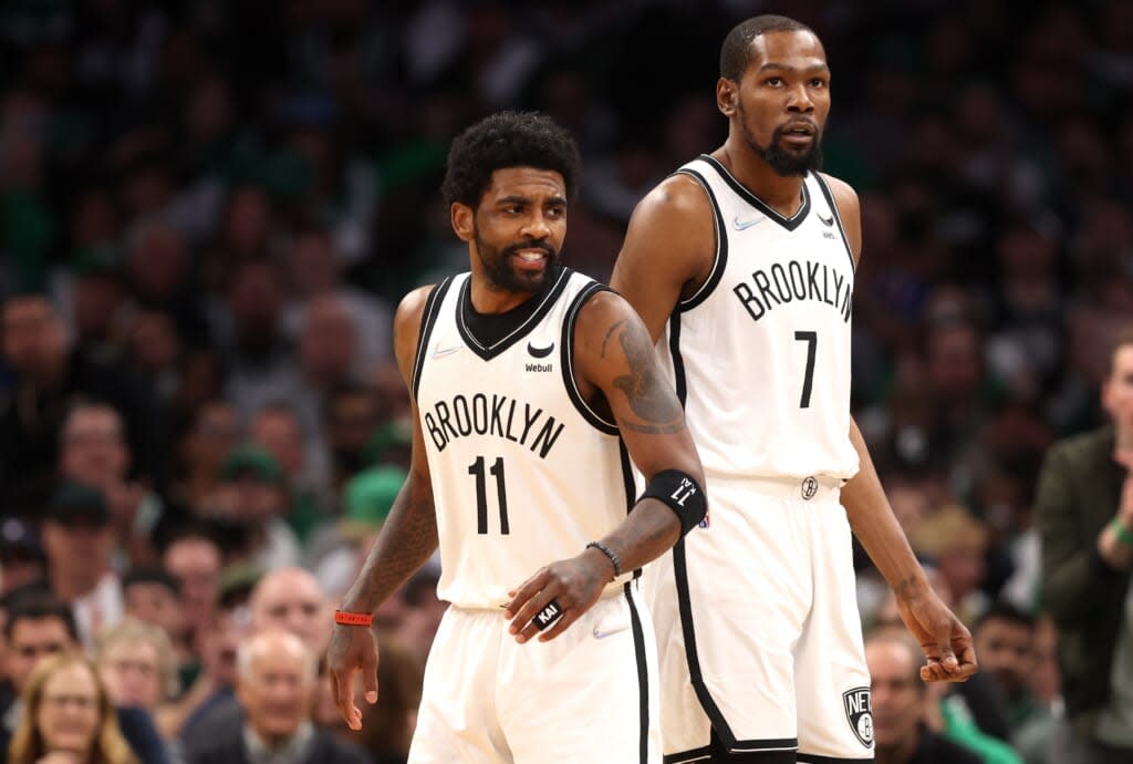 Kevin Durant, Kyrie Irving try to move on after Nets’ turbulent summer (BOSTON, MASSACHUSETTS – APRIL 17: Kyrie Irving)