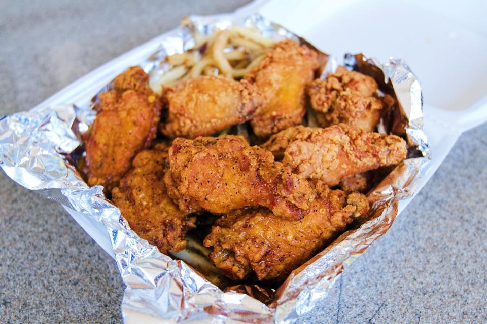 A box of fried chicken wings.