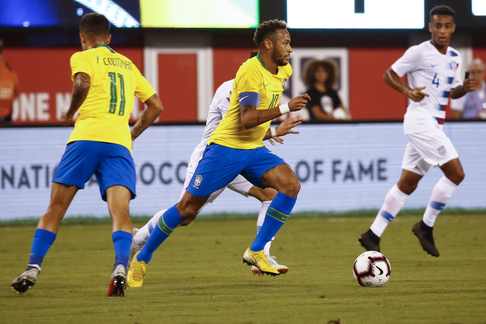 Neymar scored Brazil’s second goal in a friendly against the United States at MetLife Stadium in New Jersey. (Getty)