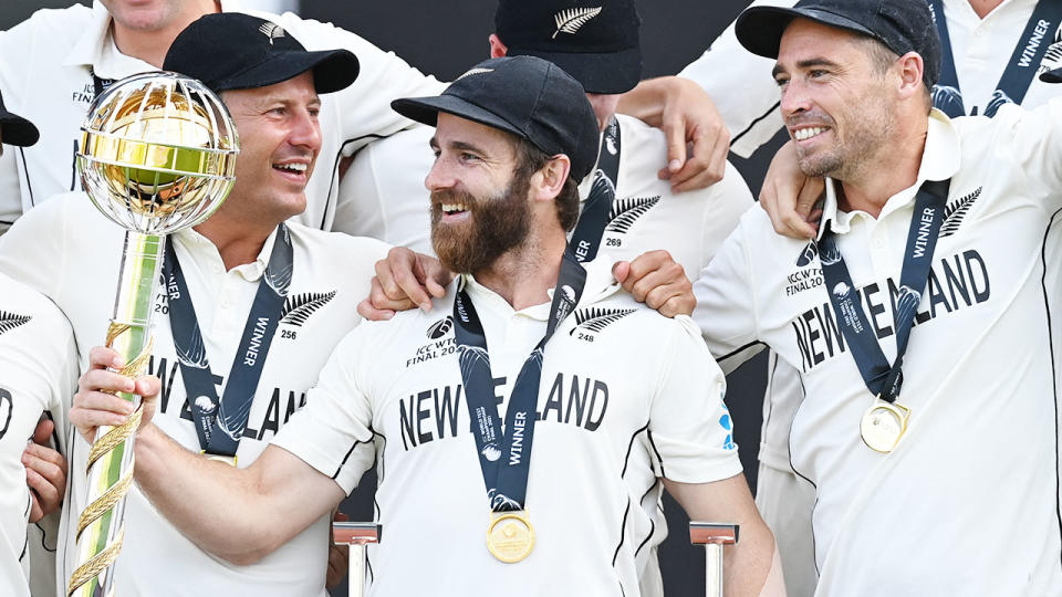 Kane Williamson, pictured here holding the Test Championship mace.