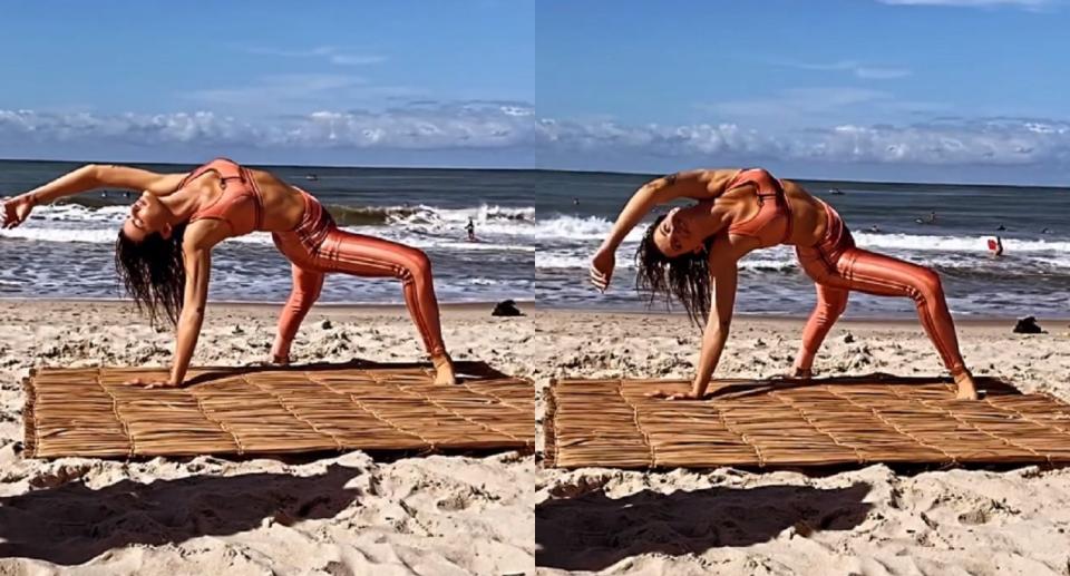Isabeli Fontana mostra elasticidade em movimentos na praia. Fotos: reprodu&#xe7;&#xe3;o/Instagram/isabelifontana