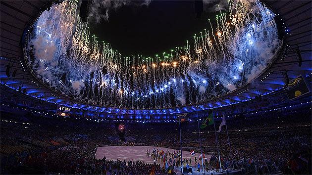 A photo shows fireworks during the closing ceremony of the Rio 2016 Olympic Games. Pic: AFP