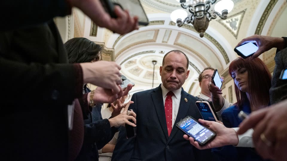 Rep. Bob Good speaks with reporters at the US Capitol on January 12, in Washington, DC. - Kent Nishimura/Getty Images