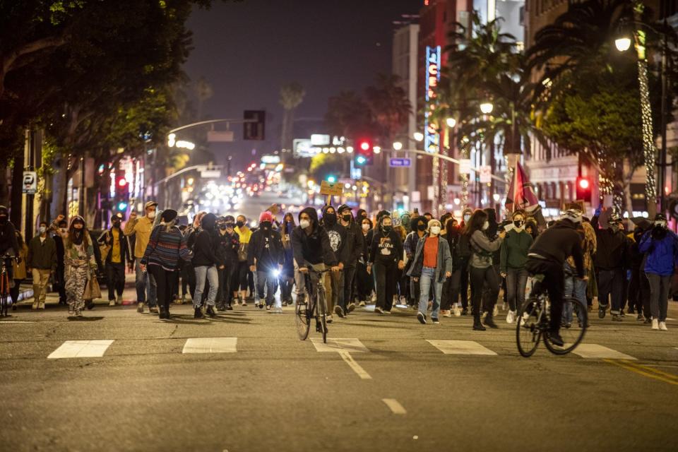 Participants march peacefully in Hollywood, CA.