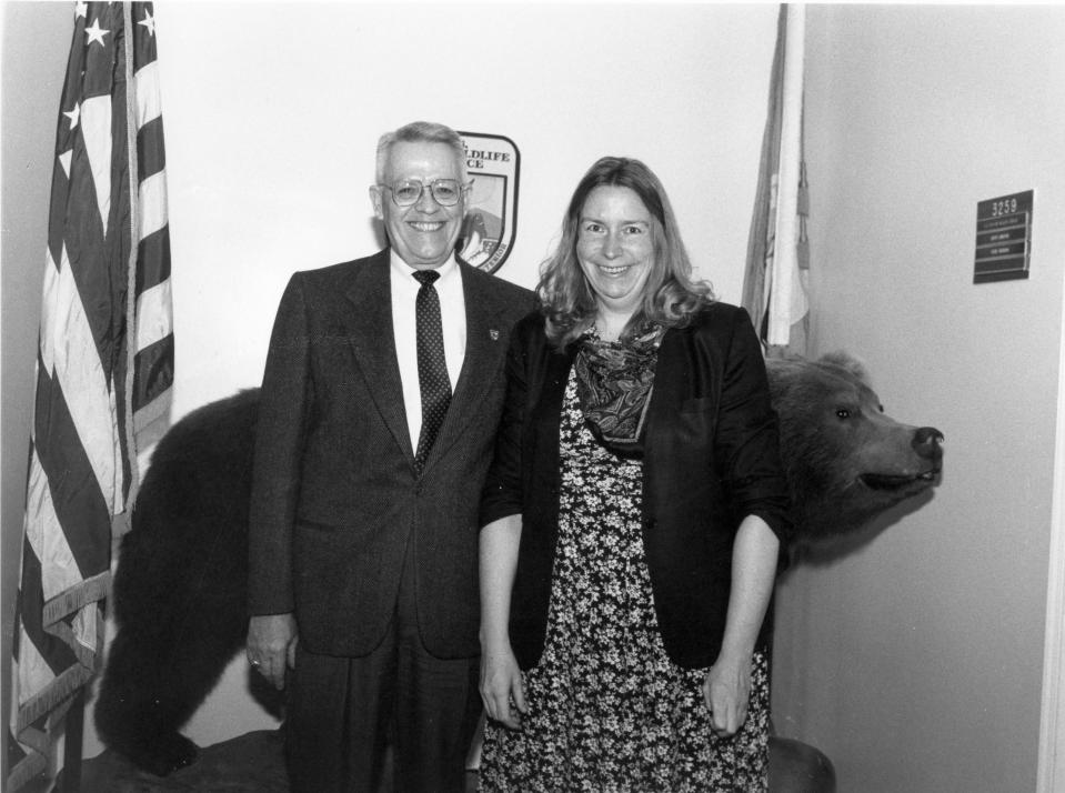 Laverne Smith, right, poses with U.S. Fish and Wildlife Service Director Frank Dunkle in an undated photograph at the agency's office in Washington D.C. (U.S. Fish and Wildlife Service via AP)