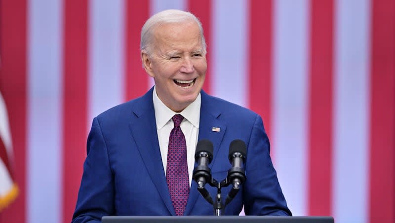 President Joe Biden delivers a speech during an event at a YMCA, Monday, March 11, 2024, in Goffstown, N.H. (AP Photo/Josh Reynolds)