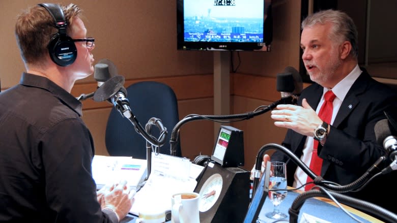 Liberal Leader Philippe Couillard joins CBC Mike Finnerty for a one on one interview in the Daybreak studio during the last week of the Quebec 2014 election campaign.