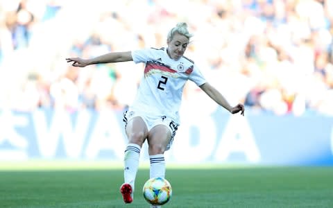 Carolin Simon of Germany runs with the ball during the 2019 FIFA Women's World Cup France group B match between South Africa and Germany at Stade de la Mosson - Credit: Getty Images