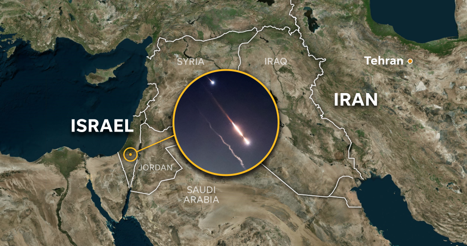 Iran launches missiles, drones at Israel: Objects are seen in the sky above Jerusalem on April 14, 2024.