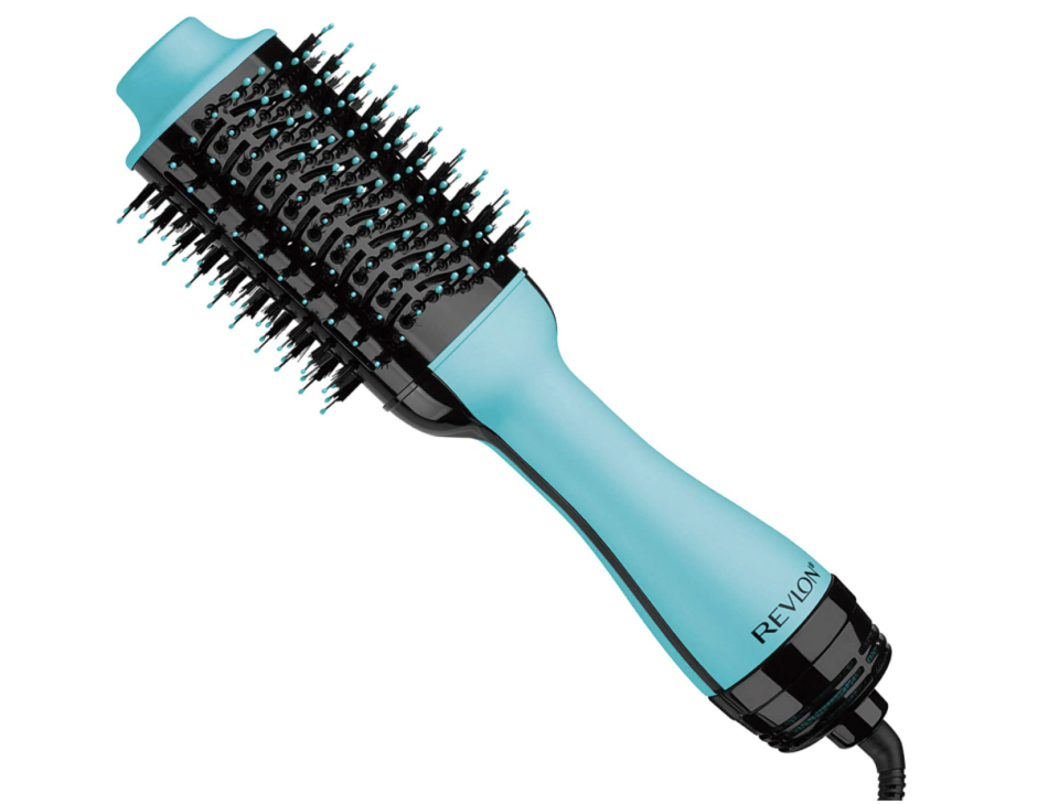 mint blue Revlon One-Step Hair Dryer & Volumizer Hot Air Brush and black bristles