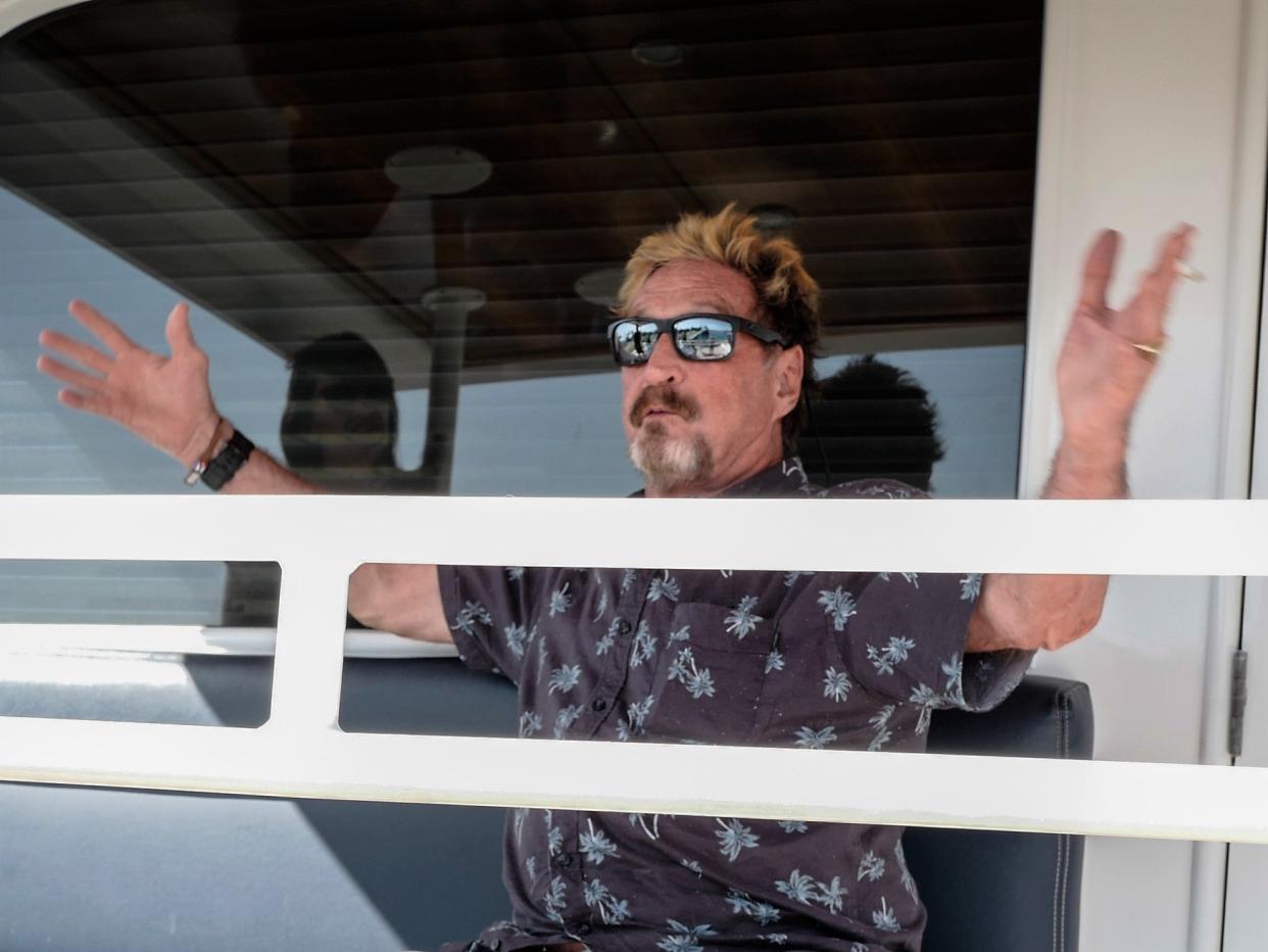 <p>US millionaire John McAfee on his yacht anchored at the Marina Hemingway in Havana, in June 2019</p> (AFP via Getty Images)