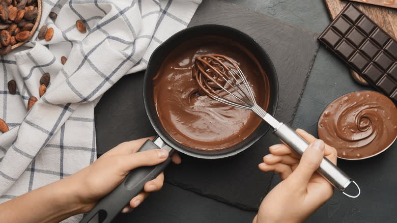 melted chocolate in pan