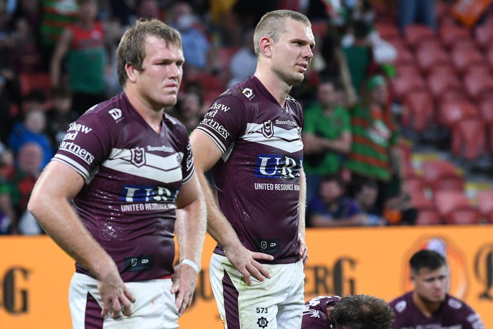 Jake and Tom Trbojevic, pictured here in action for Manly in 2021.