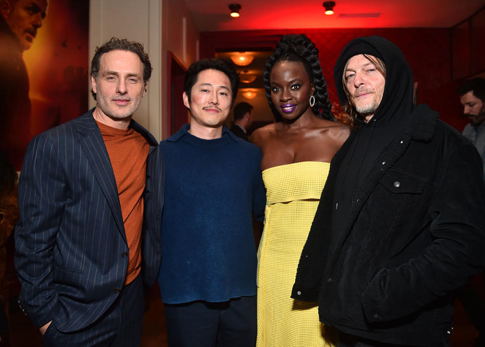 Andrew Lincoln, Steven Yeun, Danai Gurira and Norman Reedus attend the Premiere For AMC+ "The Walking Dead: The Ones Who Live" on February 07, 2024 in Los Angeles, California