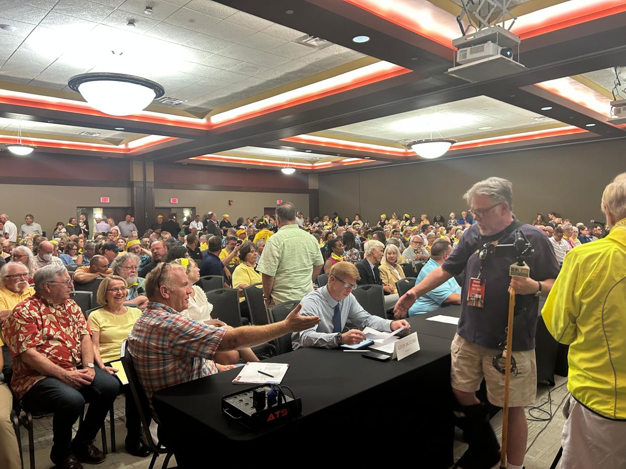 Approximately 500 people attended a Sangamon County Board Zoning and Land Use Committee public hearing regarding a proposed carbon dioxide pipeline running through the county on Monday, July 17, 2023.