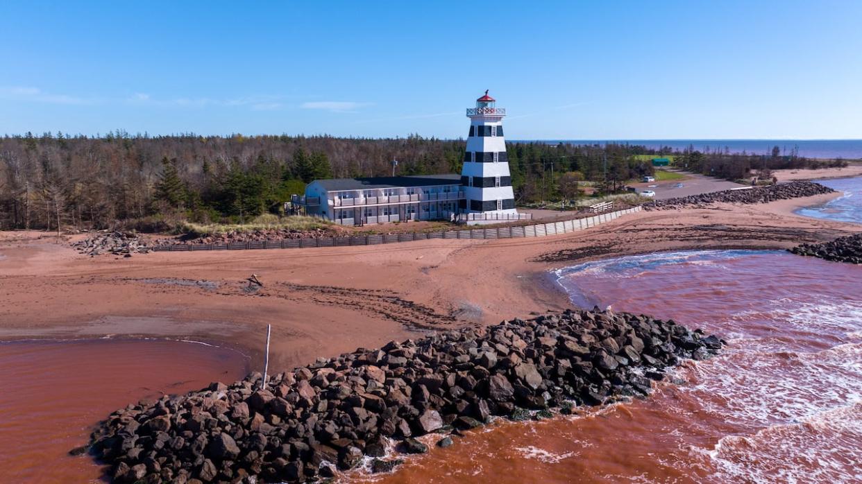 One of the reefs that was placed near the West Point Lighthouse Inn to protect it from erosion.  (Shane Hennessey/CBC - image credit)