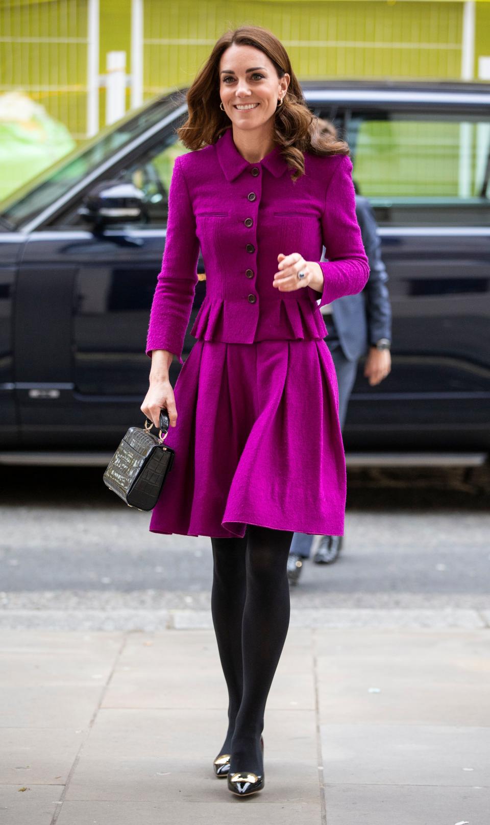 We don’t know who sought advice from who but the Duchess of Cambridge stepped out in a similar ensemble on the very same day [Photo: Getty]