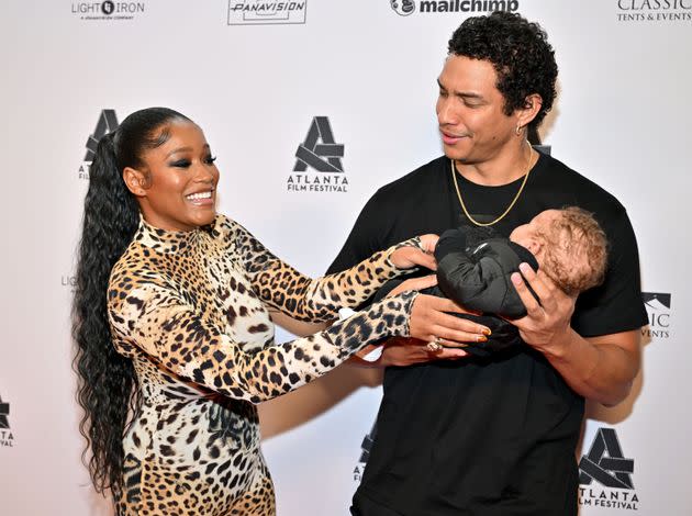 Keke Palmer, baby Leo Jackson and boyfriend Darius Jackson attend a 