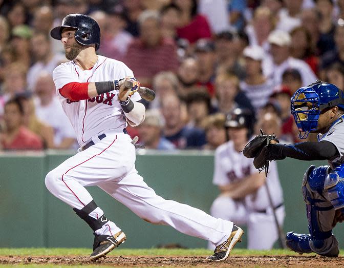 Dustin Pedroia of the Red Sox collected 11 straight hits, nearly tying an MLB record. (AP)