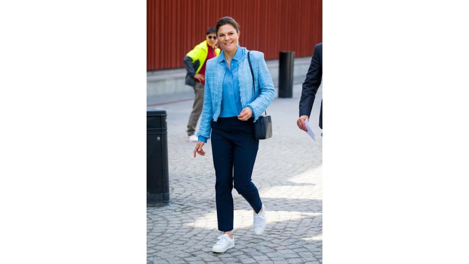 crown princess victoria blue blazer at lego exhibition stockholm