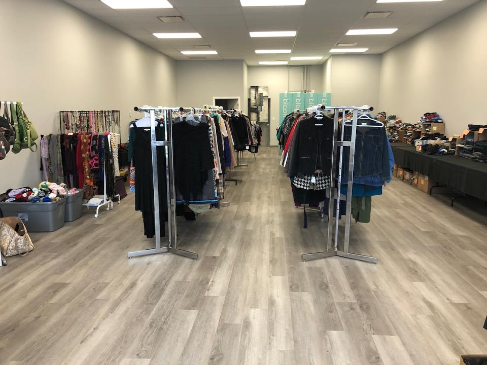 Clothing donations brought in to aid Ukrainian newcomers to Canada. Dana Lesiuk said the Centre is not seeking more clothing donations right now.