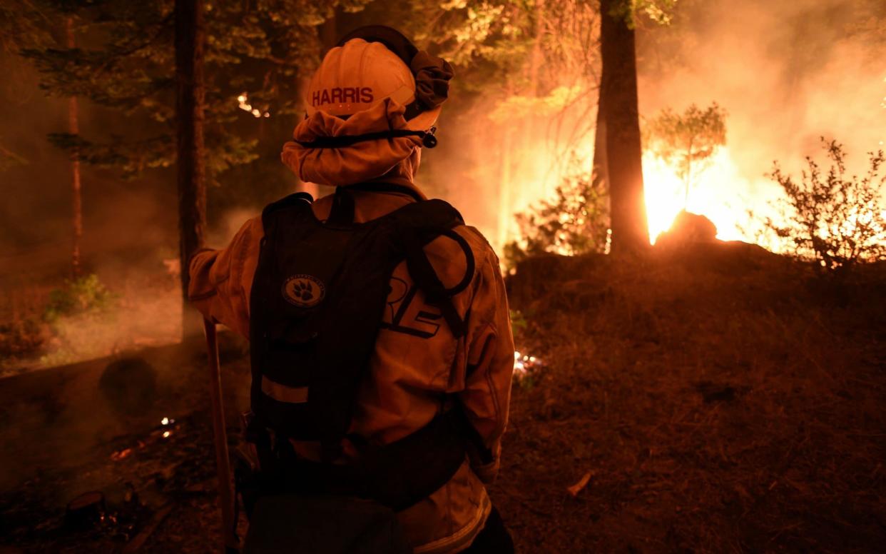 A firefighter fights against the Creek Fire which started Friday afternoon, blew up and grew to 73,278 acres - Anadolu