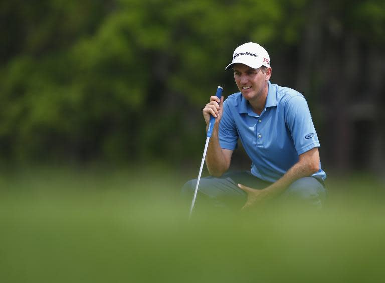 Brendon Todd lines up a putt on the 17th hole during the third round of the RBC Heritage on April 18, 2015 in Hilton Head Island, South Carolina